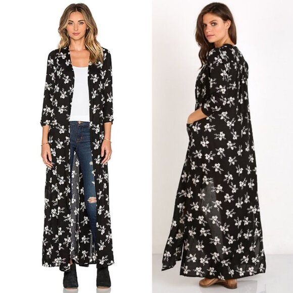 Revolve Floral Duster Maxi Kimono Lightweight Izzy Amuse Society Bohemian Small‎ - Picture 1 of 16